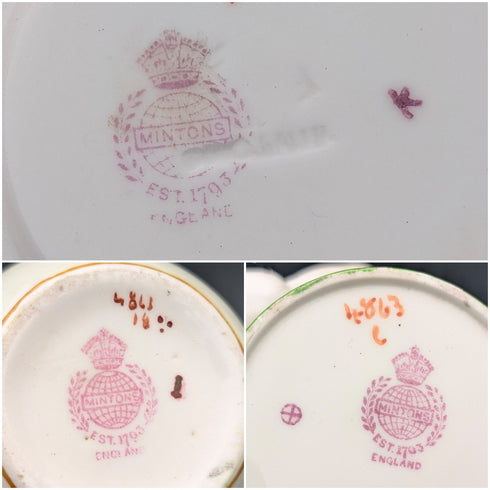 Early 20th Century Minton (England) Cockatoo Green Demitasse Cups & Saucers, 4-piece Set & Cream Jug